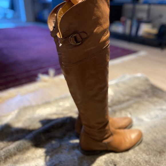 Italian Leather Tan knee-high Boots - Lavorazione Artigiana - size 9/39 VINTAGE - Picture 2 of 5